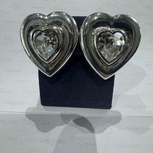 St. John Silver tone Crystal Heart Earrings